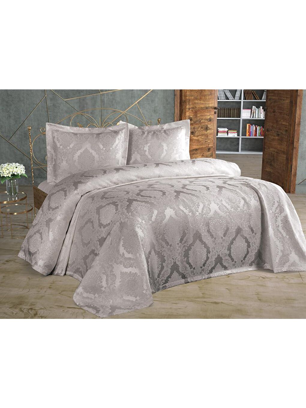 Şulem Jakarlı Şönil Tek Kişilik 2 Parça Yatak Örtüsü Gri