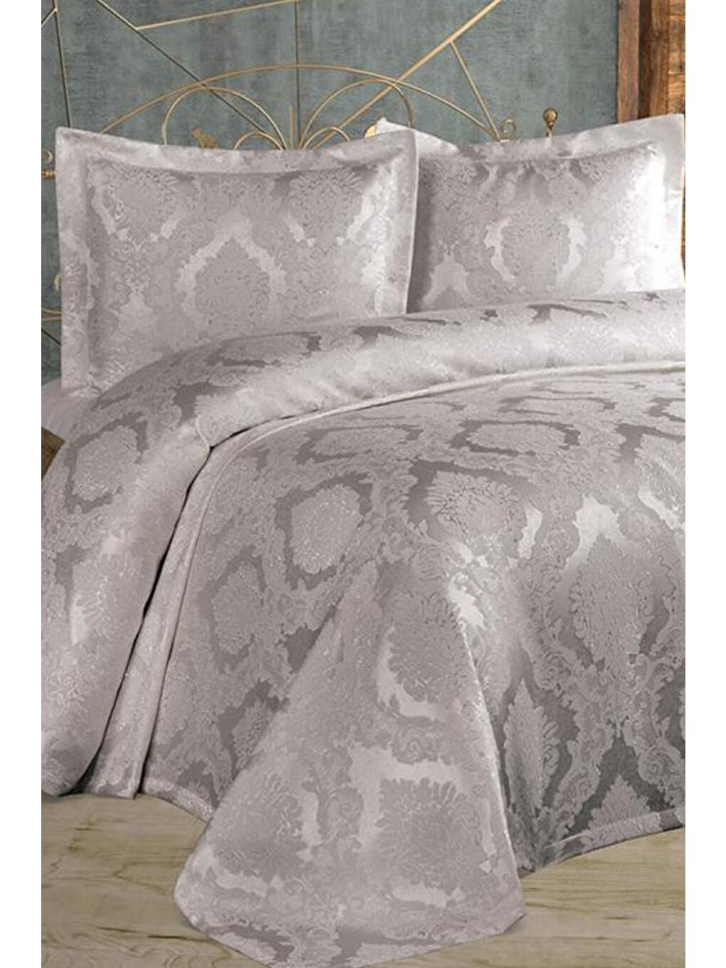 Şulem Jakarlı Şönil Tek Kişilik 2 Parça Yatak Örtüsü Gri-1