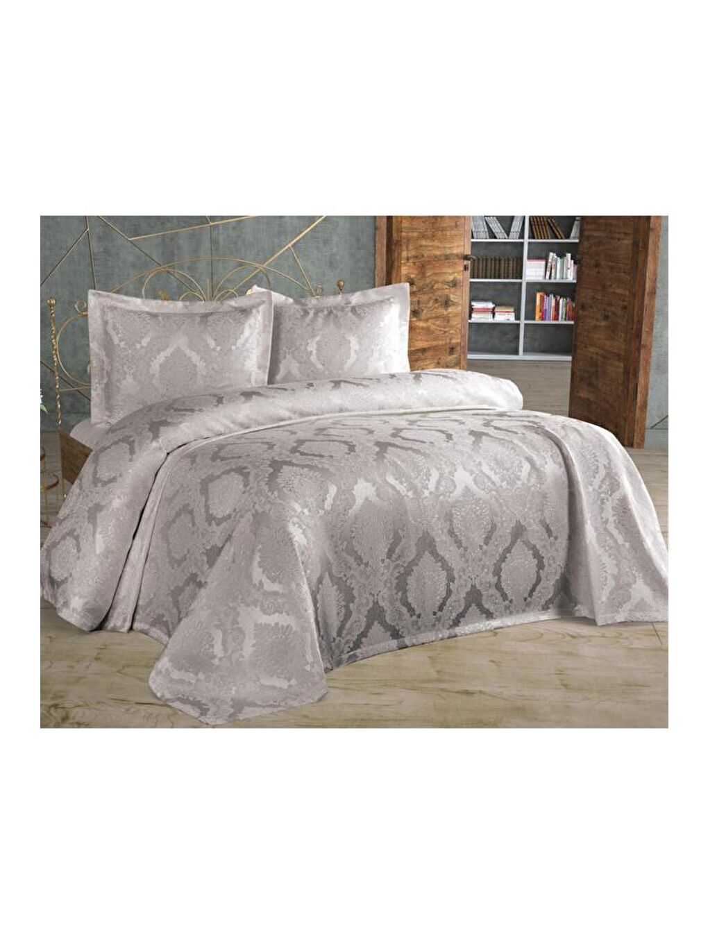 Şulem Jakarlı Şönil Tek Kişilik 2 Parça Yatak Örtüsü Gri-2