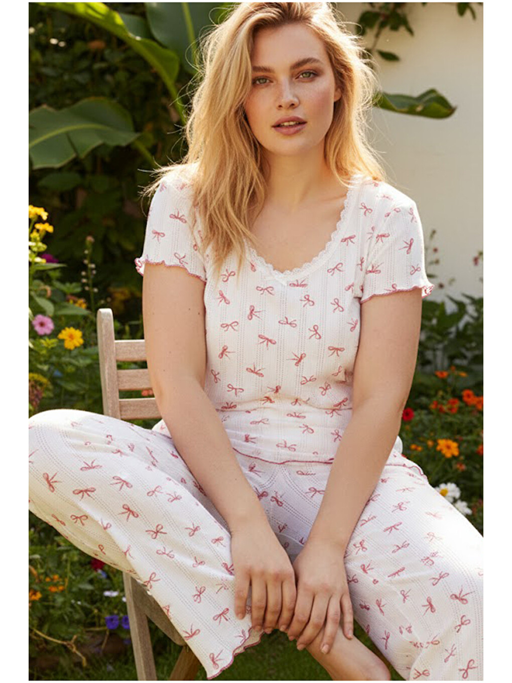 Pembe Somon Fiyonk Pamuklu Pointel Ajurlu/delikli Büyük Beden Örme Pijama Takım26120891