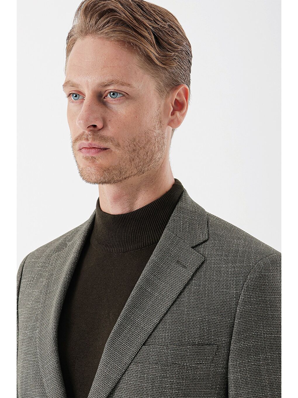 Koyu Haki Desenli Armürlü Mono Yaka Çift Yırtmaç 6 Drop Slim Fit Dar Kesim Klasik Ceket 1002235133-3