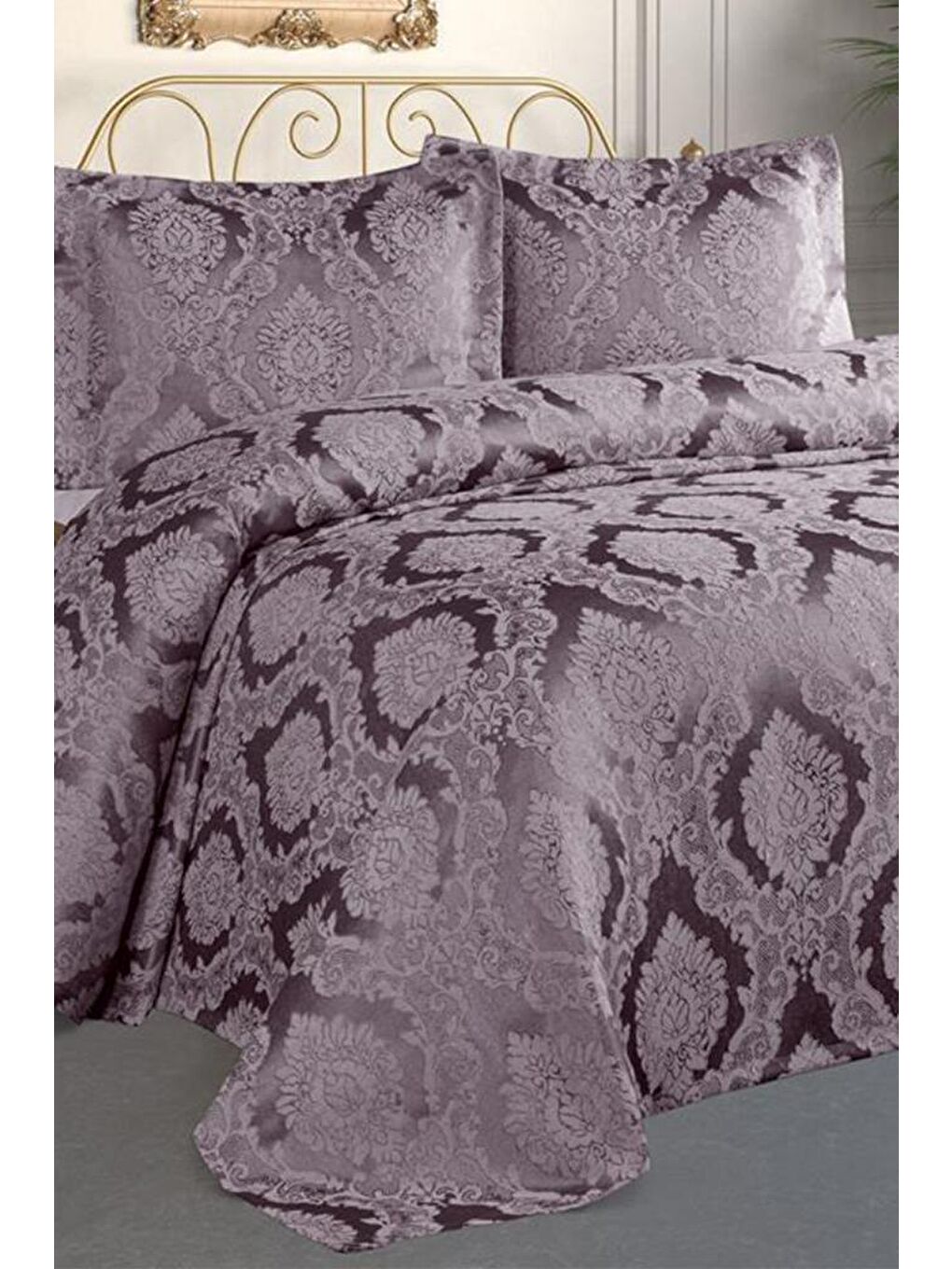 Şulem Jakarlı Şönil Tek Kişilik 2 Parça Yatak Örtüsü Mürdüm-1