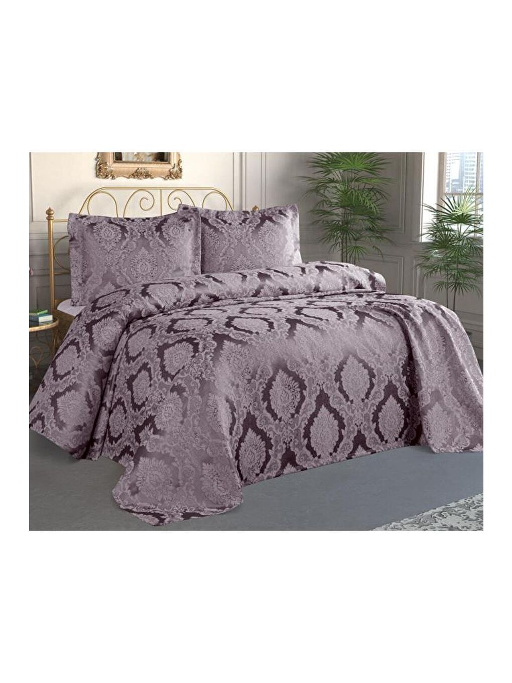 Şulem Jakarlı Şönil Tek Kişilik 2 Parça Yatak Örtüsü Mürdüm-2