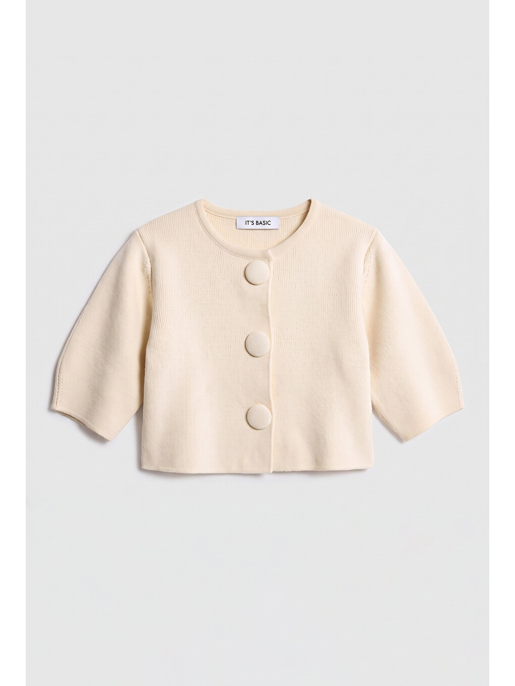 Bej Kadın Taş Rengi W6-105 Büyük Düğmeli Kemer Boy Crop Cardigan Tasarım Triko Hırka-5