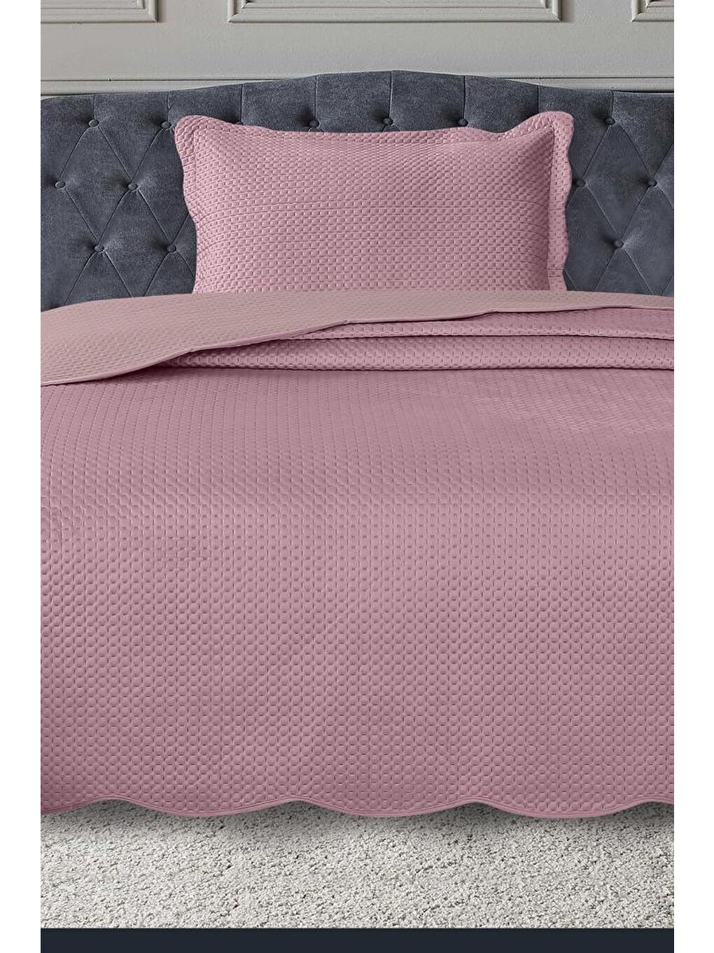Pembe Silvia Tek Kişilik Lüks Kadife Yatak Örtüsü Pudra