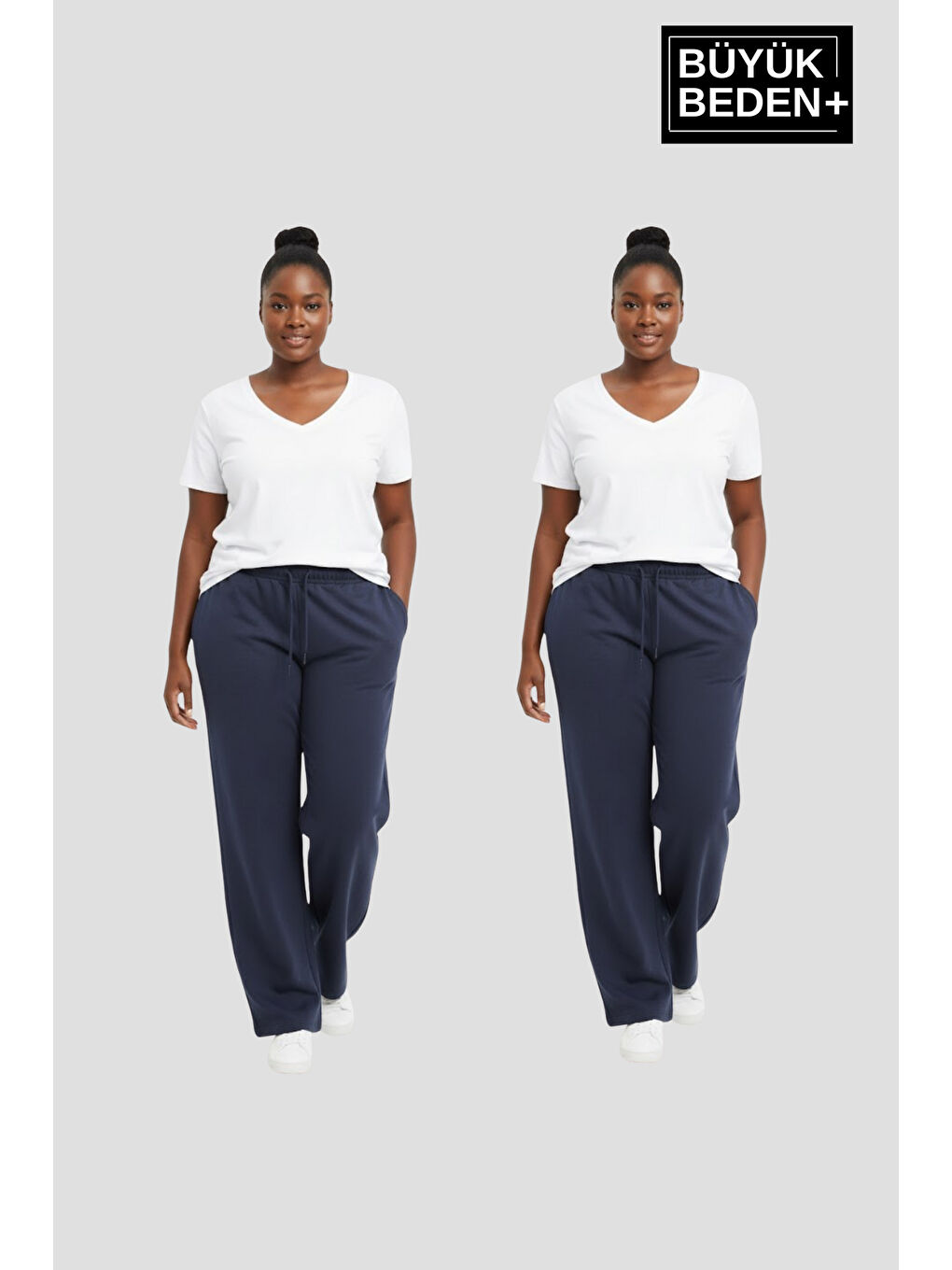 Lacivert Kadın Büyük Beden Paça Reçme İnce Eşofman Altı 2’li Set – Rahat Kalıp SPR26BEAK952+2