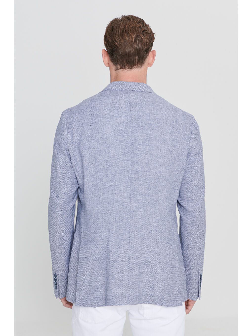 Erkek Lacivert Slim Fit Dar Kesim Desenli Mono Yaka Keten Torba Cepli Blazer Ceket-5