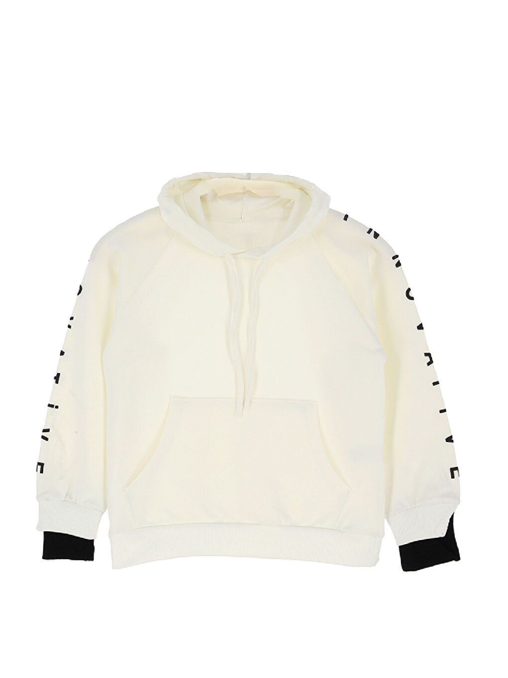 Ekru Kız Çocuk 2 İplik-Kapüşonlu-Manşeti Panelli Ve Garnili Sweatshirt 12-16 Yaş 12395