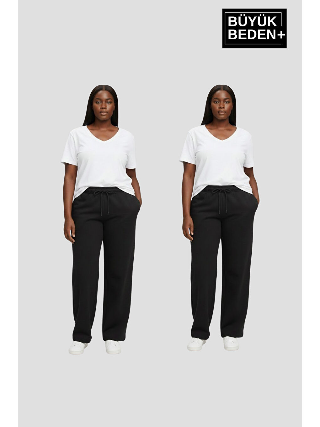 Siyah Kadın Büyük Beden Paça Reçme İnce Eşofman Altı 2’li Set – Rahat Kalıp SPR26BEAK952+2