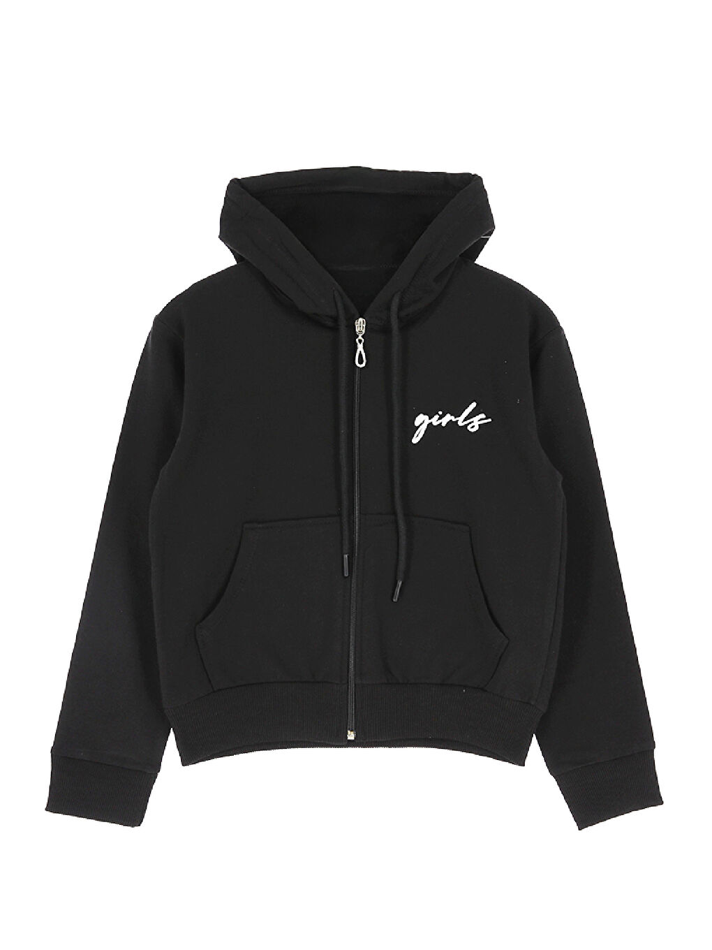 Siyah Kız Çocuk 2 İplik-Kapüşonlu - Fermuarlı Sweatshirt 12-16 Yaş 12394