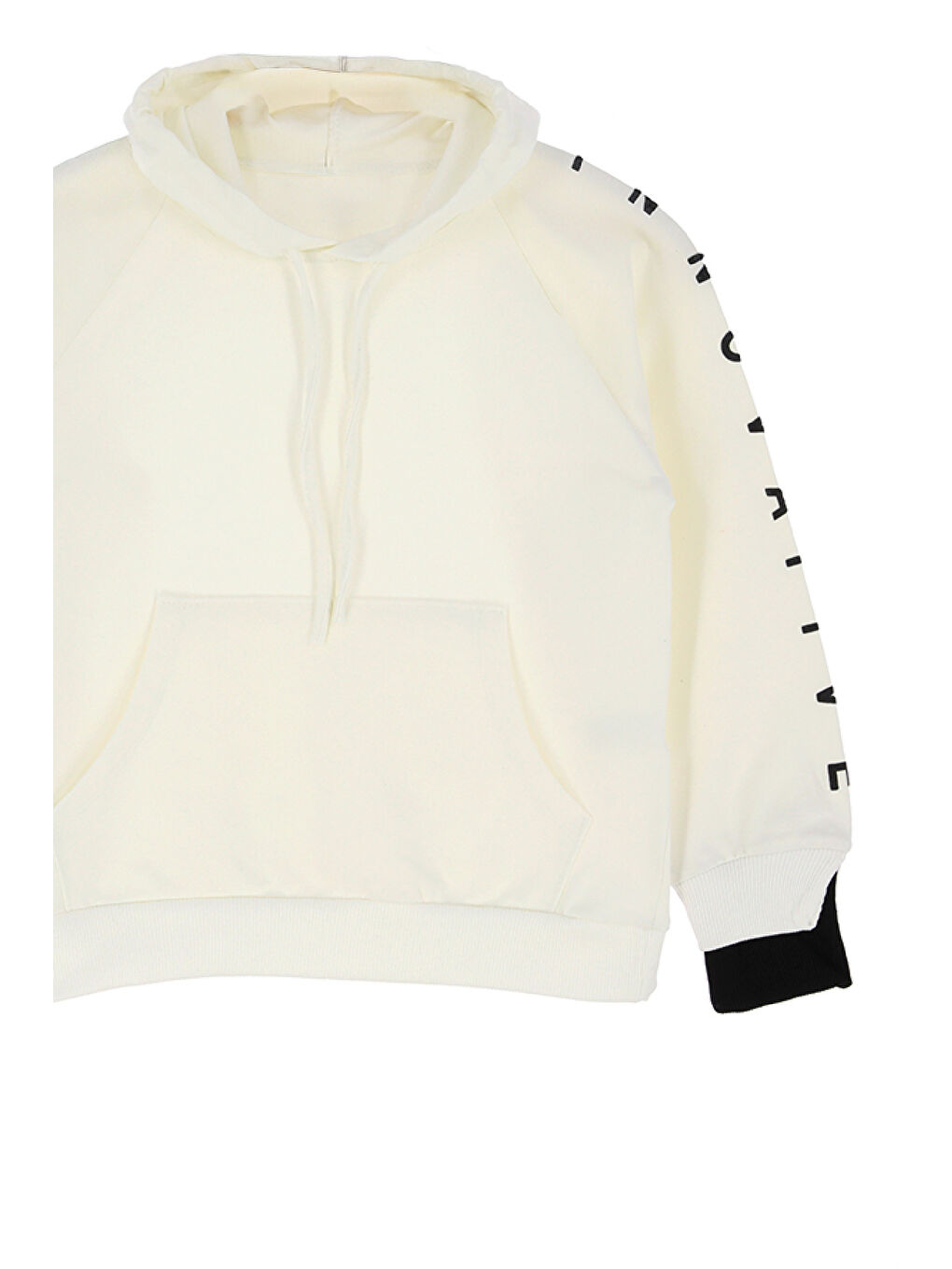 Ekru Kız Çocuk 2 İplik-Kapüşonlu-Manşeti Panelli Ve Garnili Sweatshirt 12-16 Yaş 12395-2