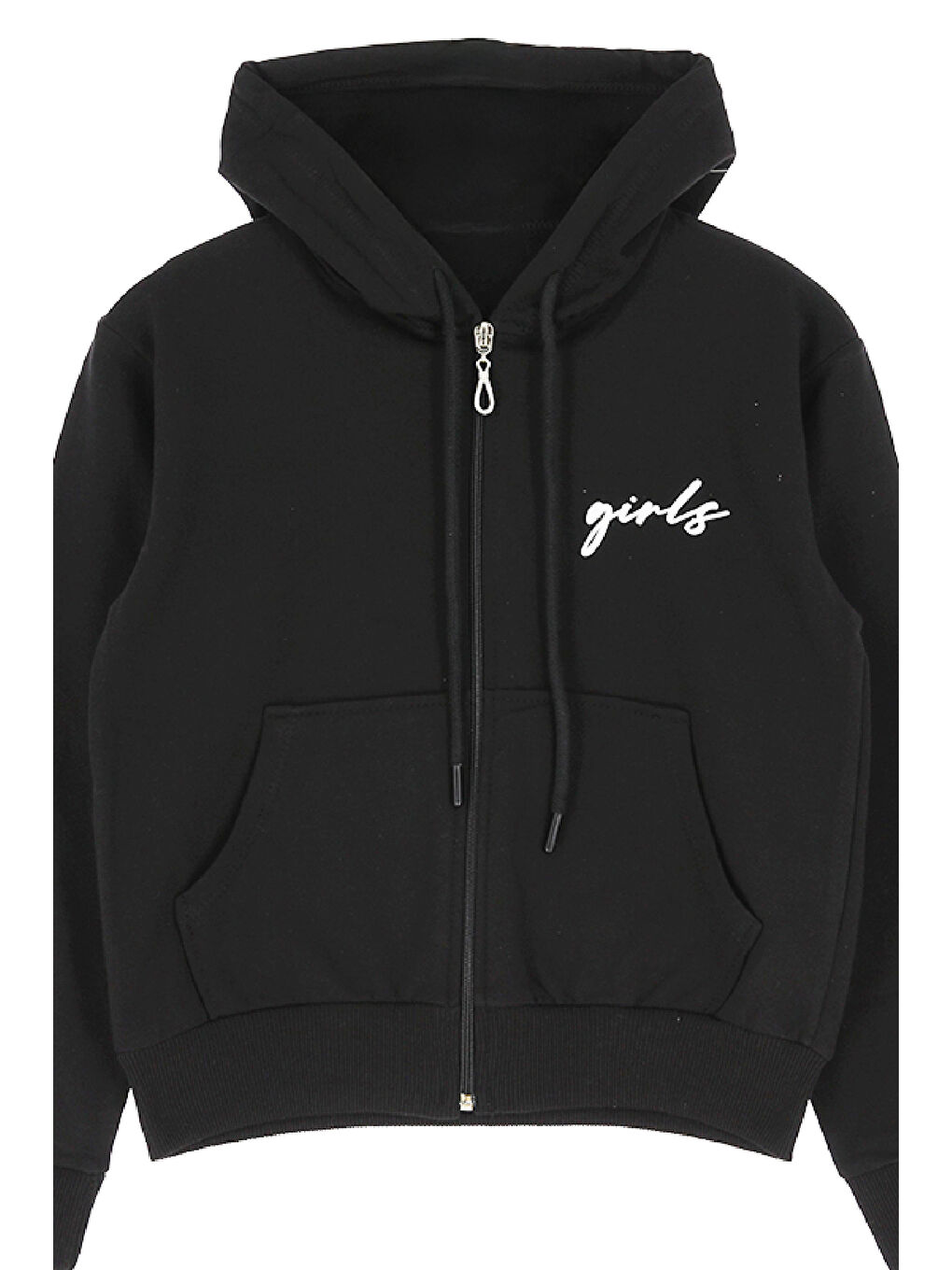 Siyah Kız Çocuk 2 İplik-Kapüşonlu - Fermuarlı Sweatshirt 12-16 Yaş 12394-1