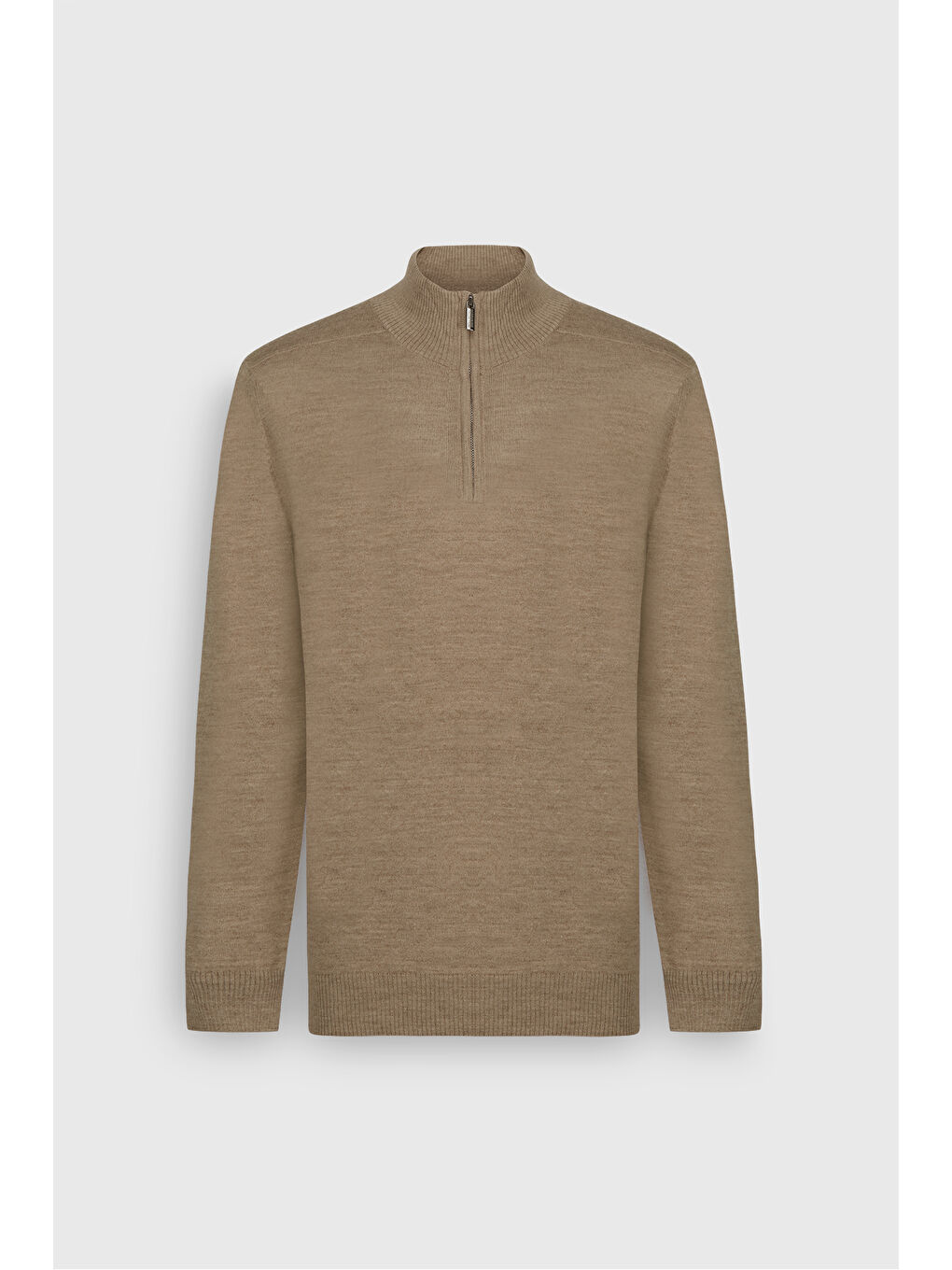 Kahverengi Erkek Camel Standart Fit Normal Kesim Bato Yaka Triko Kazak