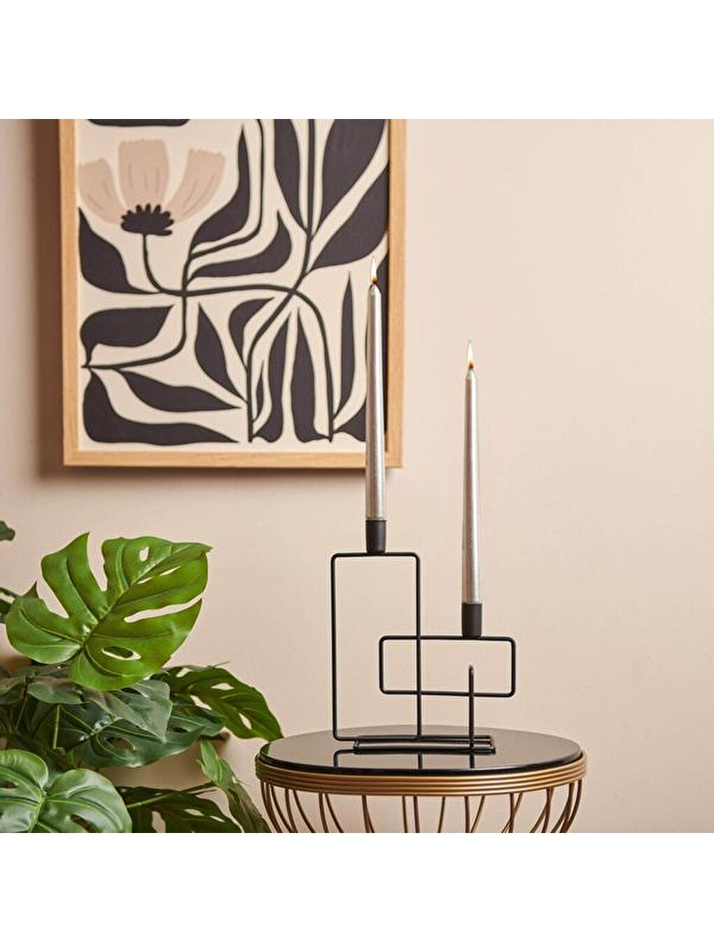 Dekoratif 2’li Dikey Şamdan - Siyah - 25x20 cm