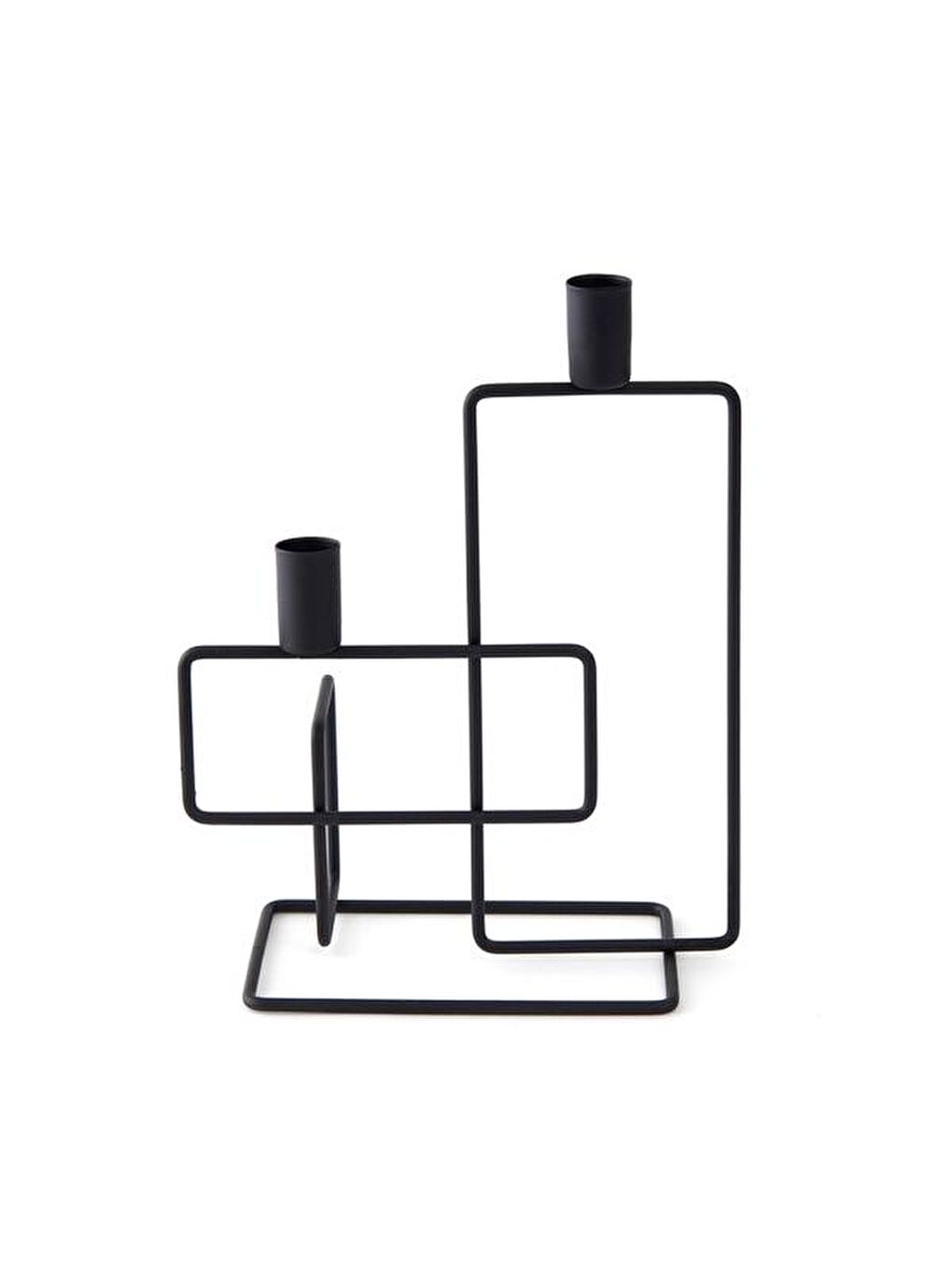 Dekoratif 2’li Dikey Şamdan - Siyah - 25x20 cm-1