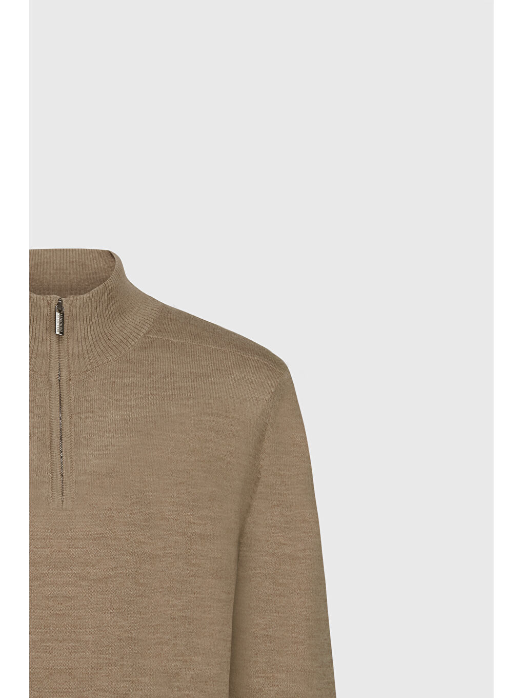 Kahverengi Erkek Camel Standart Fit Normal Kesim Bato Yaka Triko Kazak-1