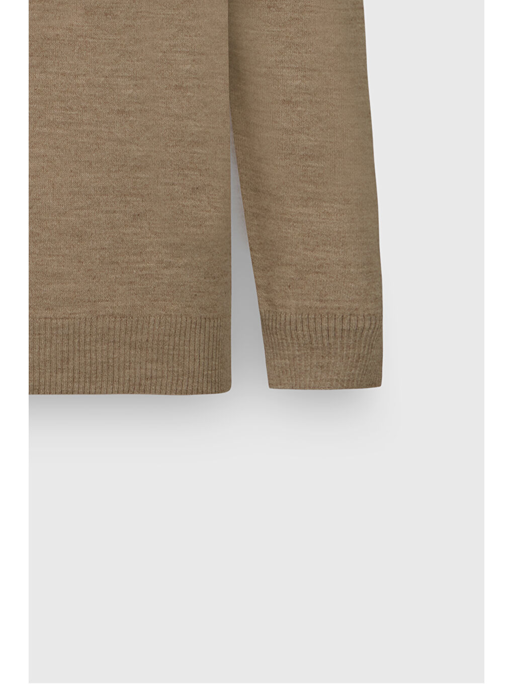 Kahverengi Erkek Camel Standart Fit Normal Kesim Bato Yaka Triko Kazak-2