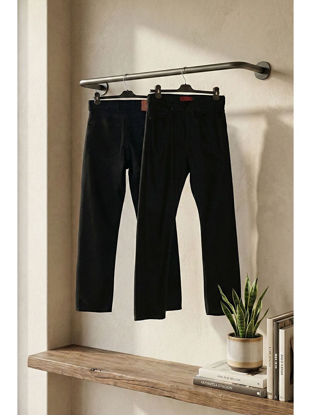 Siyah Erkek Yüksek Bel Baggy Pantolon-3