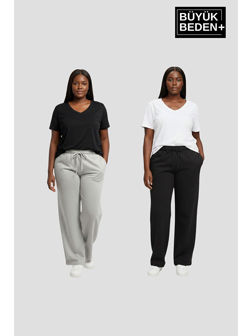 Gri Kadın Büyük Beden Paça Reçme İnce Eşofman Altı 2’li Set – Rahat Kalıp SPR26BEAK952+2
