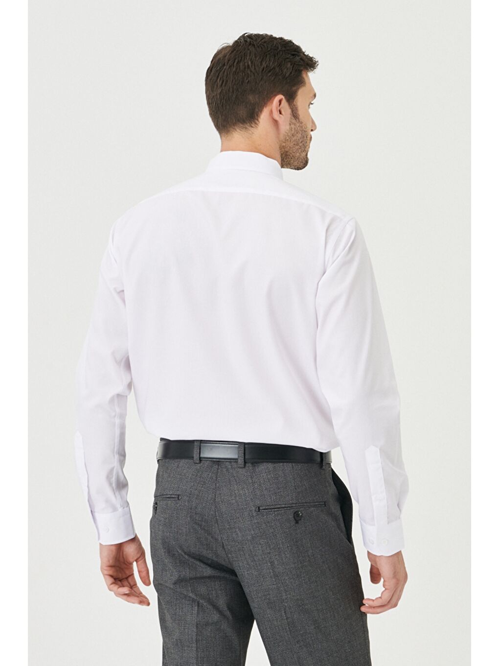 Erkek Beyaz Geniş Kesim Klasik Yaka %100 Pamuk Non-Iron Gömlek-4