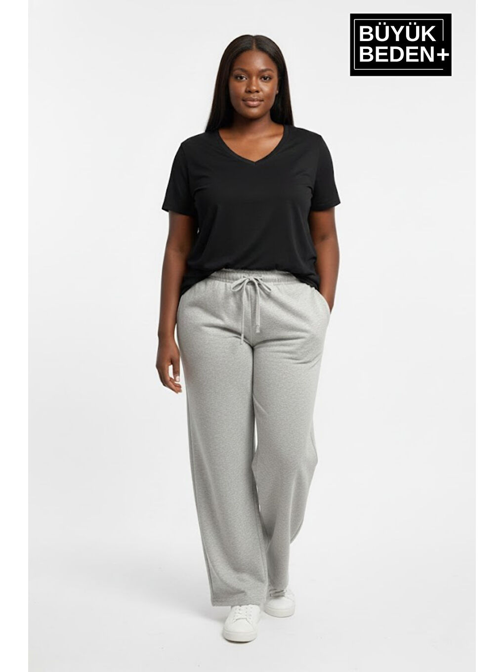 Gri Kadın Büyük Beden Paça Reçme İnce Eşofman Altı 2’li Set – Rahat Kalıp SPR26BEAK952+2-1