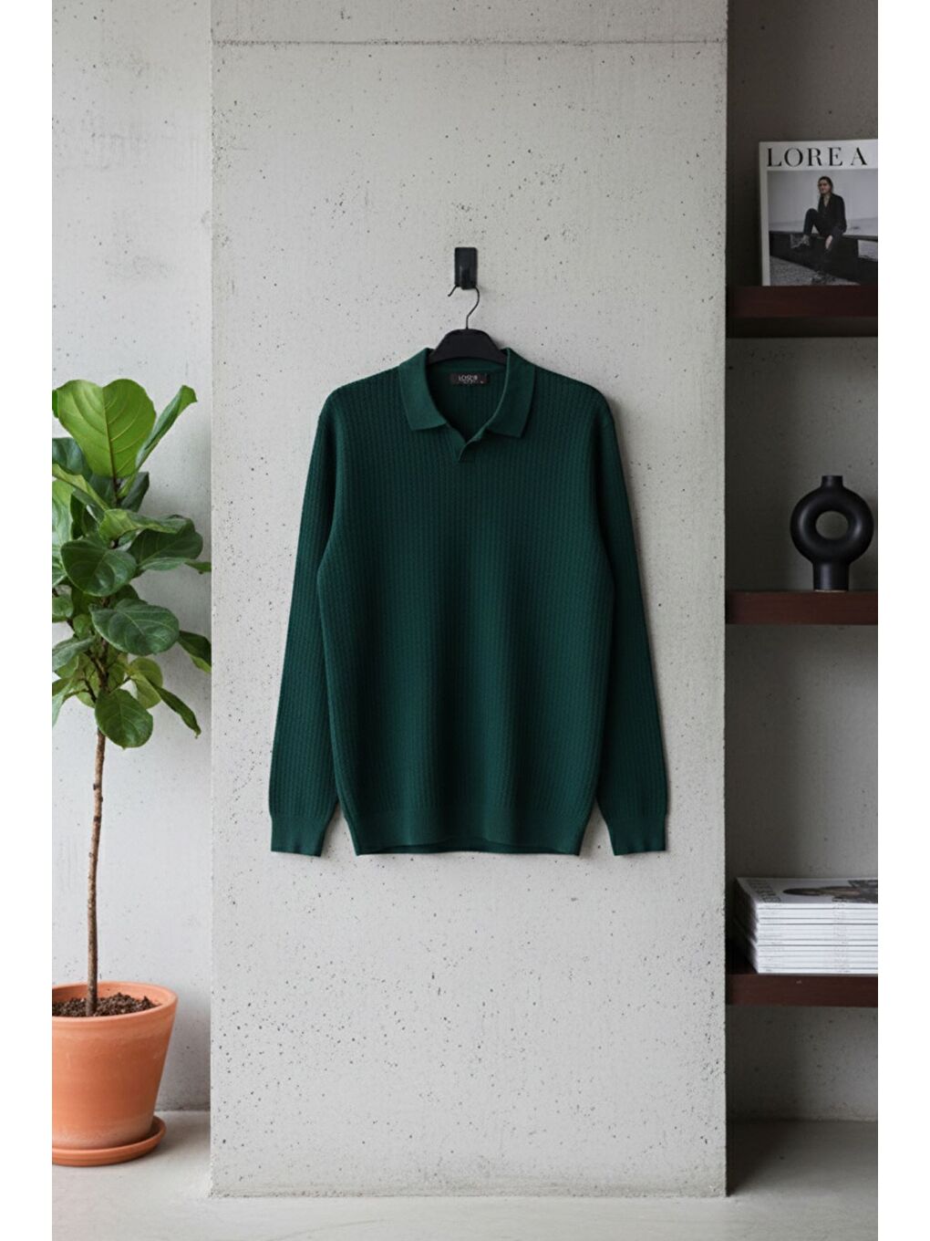 Yeşil Erkek Polo Yaka Elastanlı Triko Kazak-3