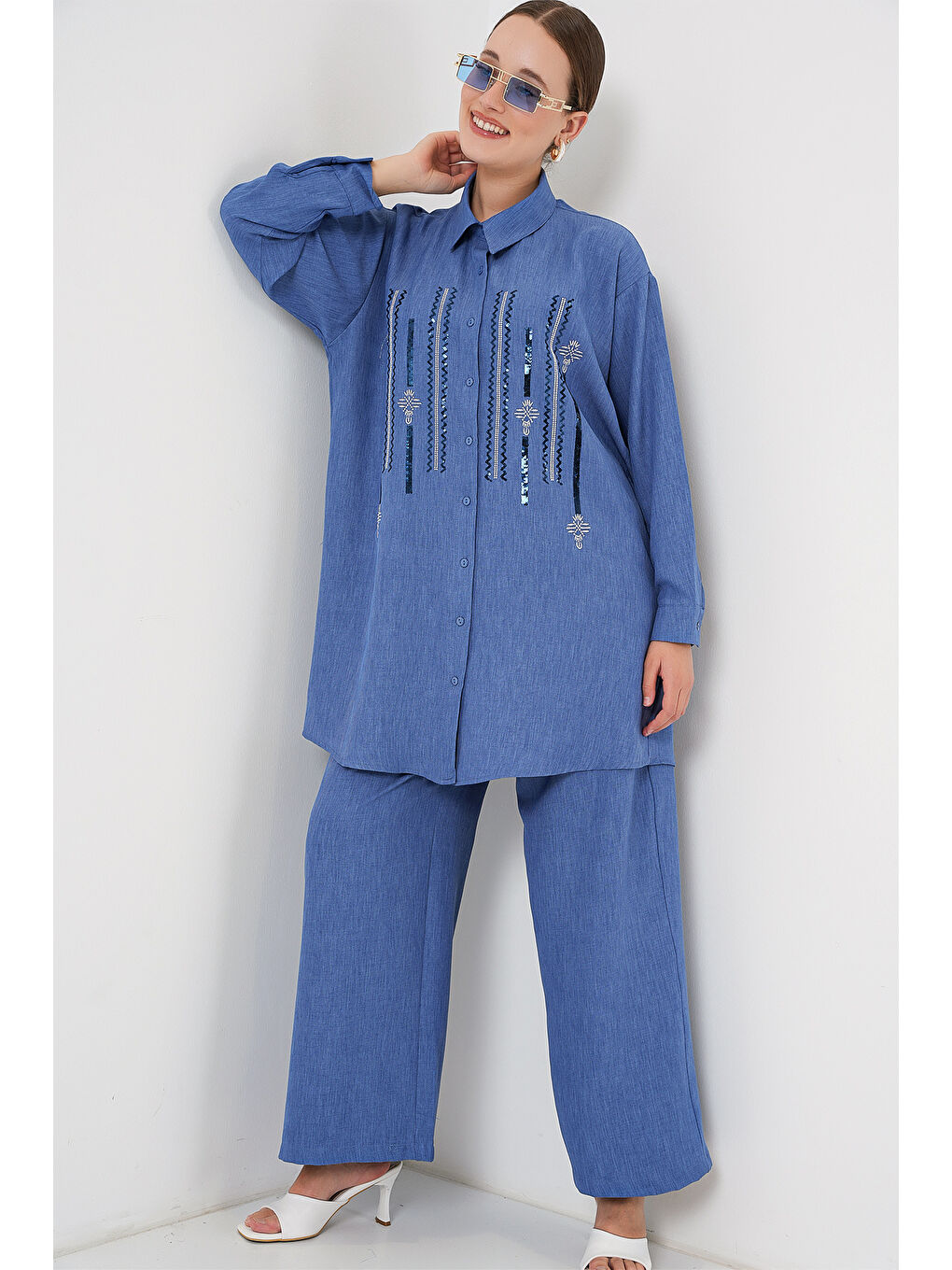 Desenli Tunik Pantolon İkili Takım 6720 - İndigo