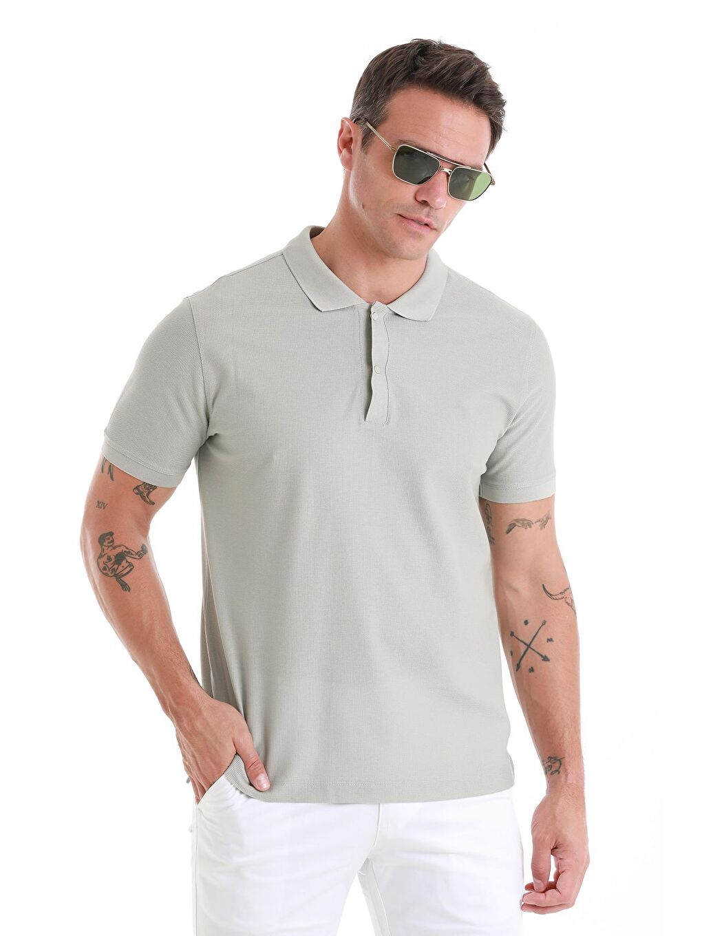 Gri Regular Fit Düz Merserize Polo Yaka 100% Pamuk Tişört