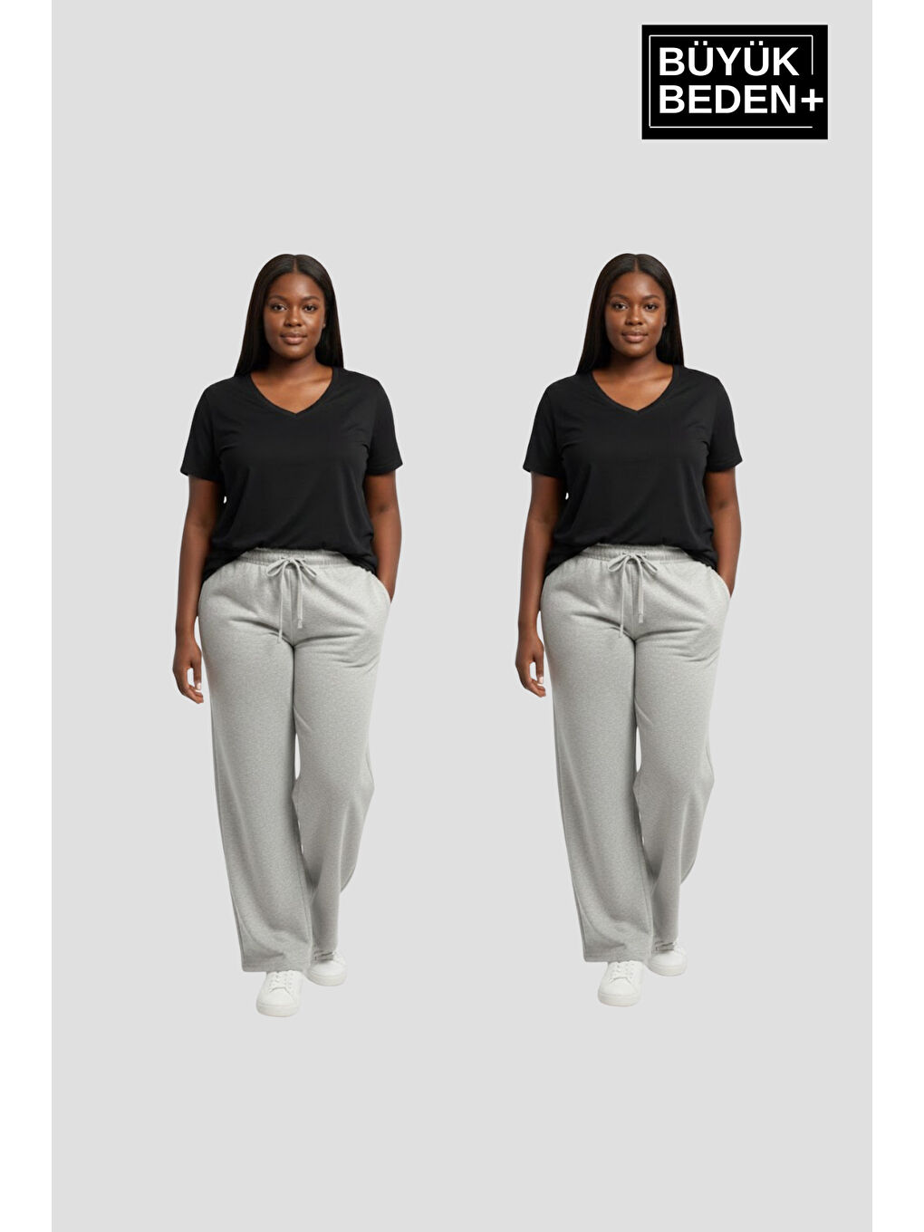 Gri Kadın Büyük Beden Paça Reçme İnce Eşofman Altı 2’li Set – Rahat Kalıp SPR26BEAK952+2