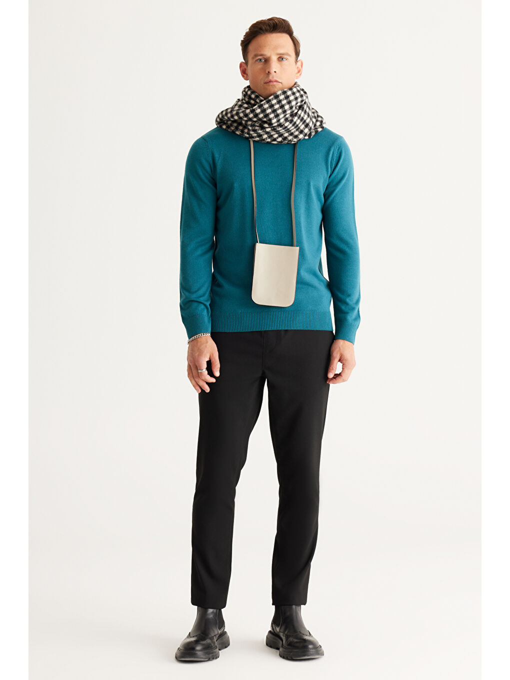 Erkek Petrol Standart Fit Tüylenme Yapmayan Tam Balıkçı Yaka Triko Kazak-2