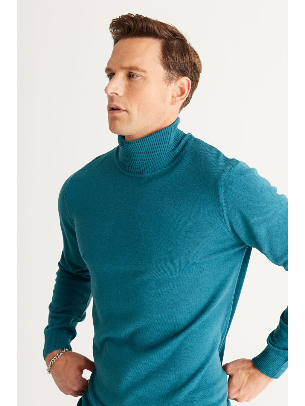 Erkek Petrol Standart Fit Tüylenme Yapmayan Tam Balıkçı Yaka Triko Kazak-4