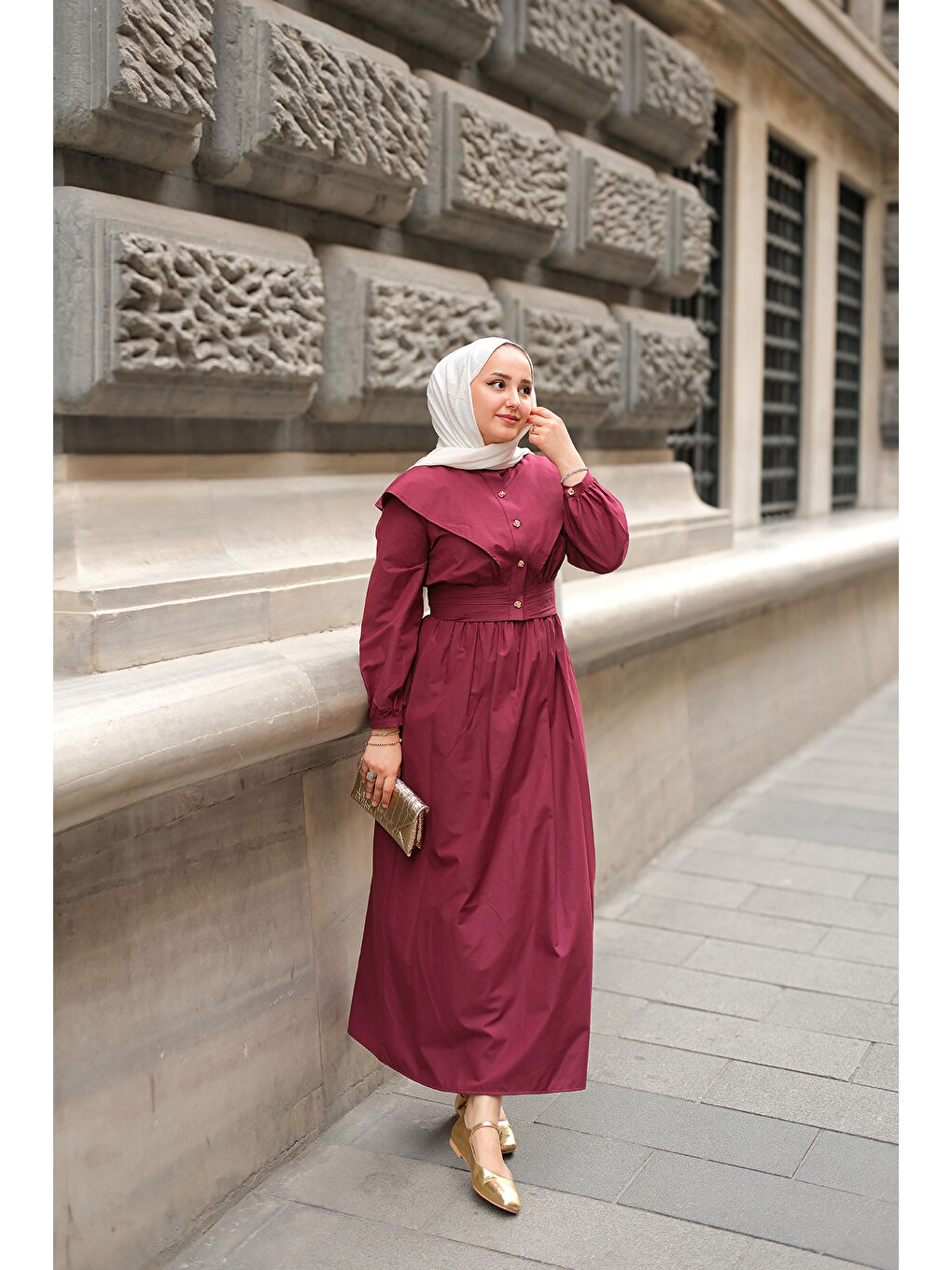 Kadın Ceketli Poplin Elbise Bordo-2