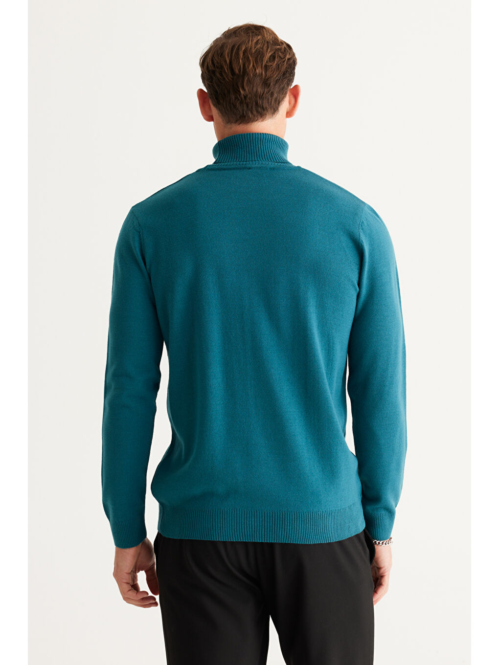 Erkek Petrol Standart Fit Tüylenme Yapmayan Tam Balıkçı Yaka Triko Kazak-5