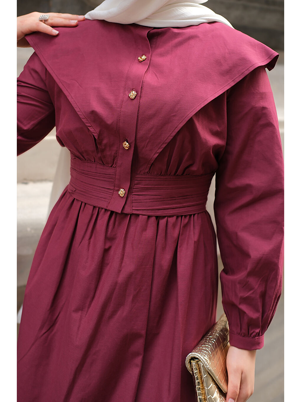 Kadın Ceketli Poplin Elbise Bordo-3