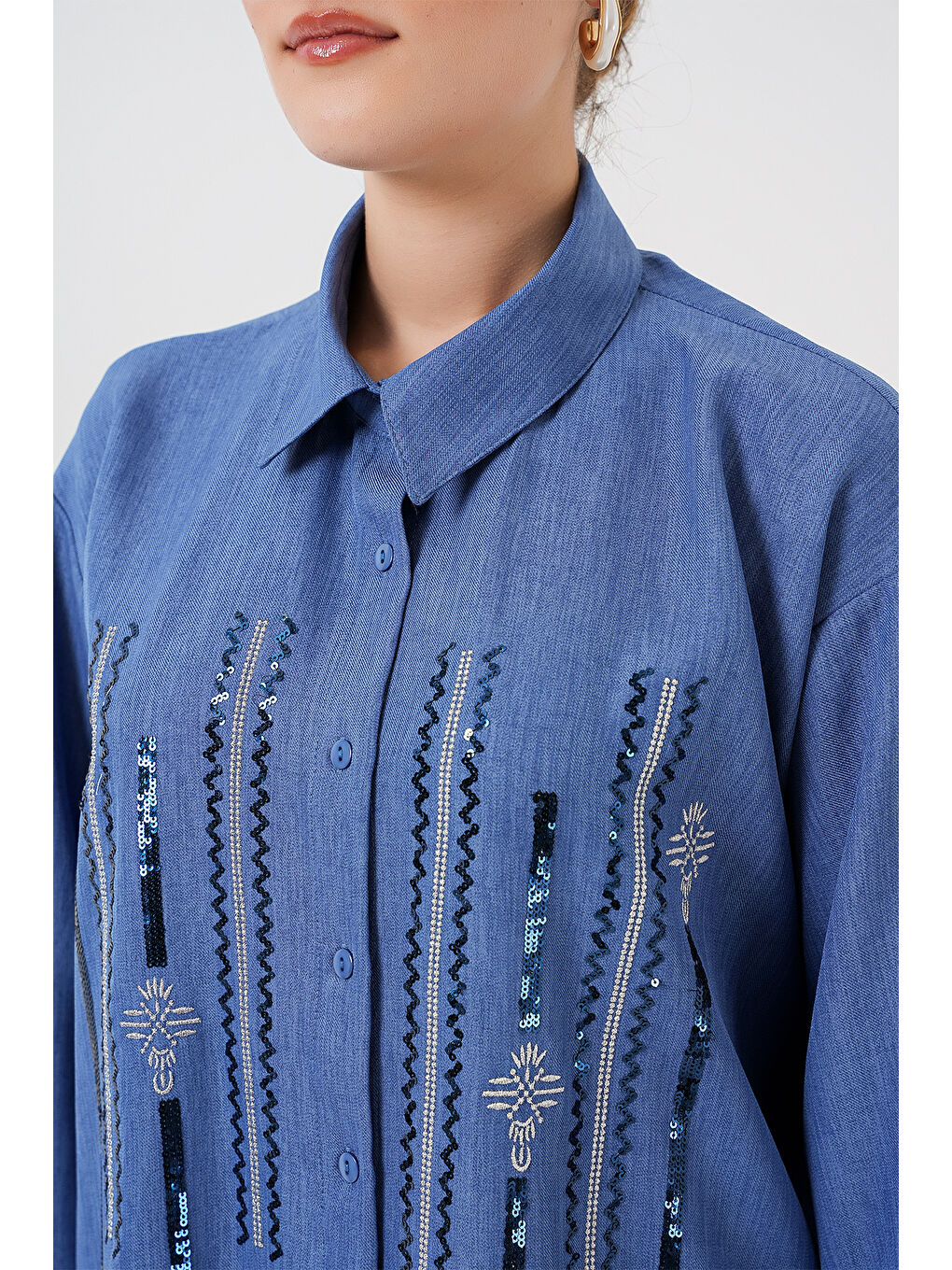 Desenli Tunik Pantolon İkili Takım 6720 - İndigo-4