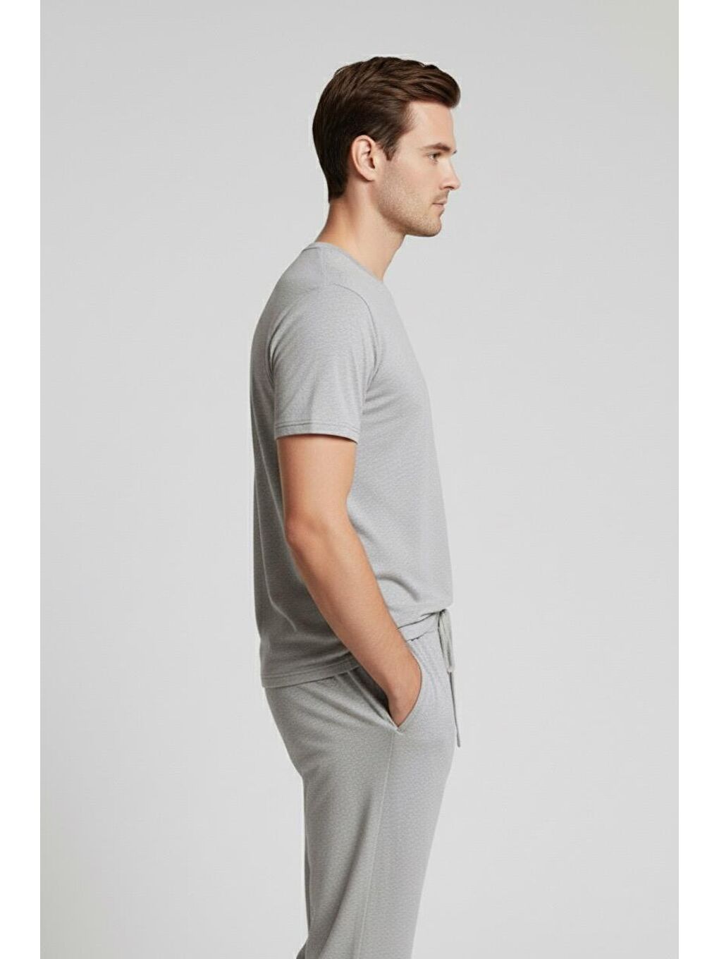 Gri Erkek Kısa Kollu Basic Esnek Elastanlı Viskoz T-shirt MAN01-2