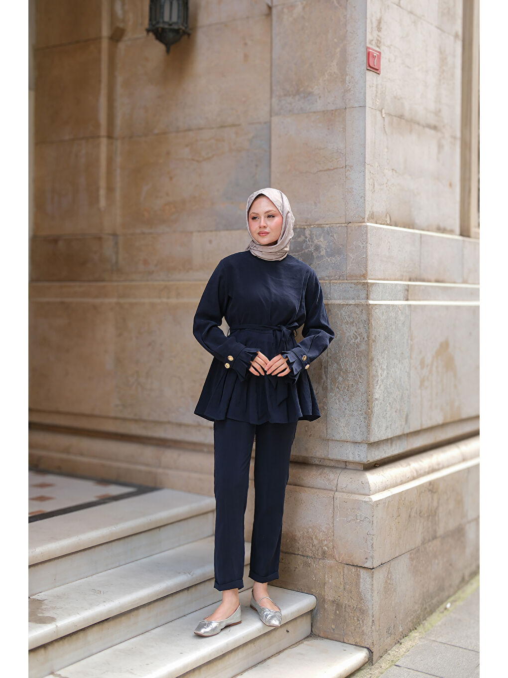 Kadın Eteği Pileli Armani Modal Takım Lacivert