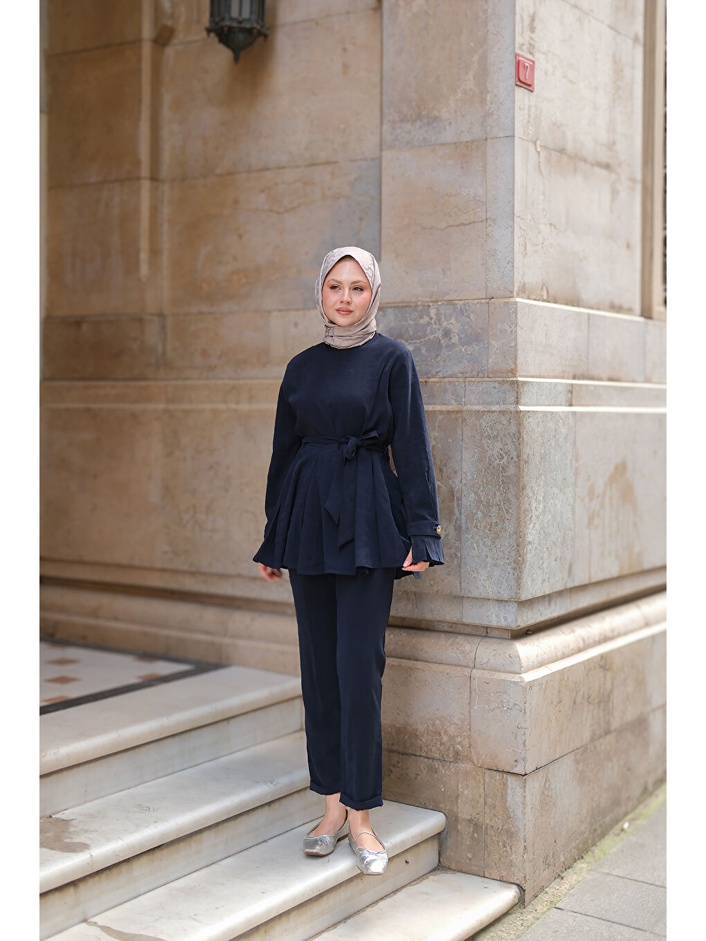 Kadın Eteği Pileli Armani Modal Takım Lacivert-1