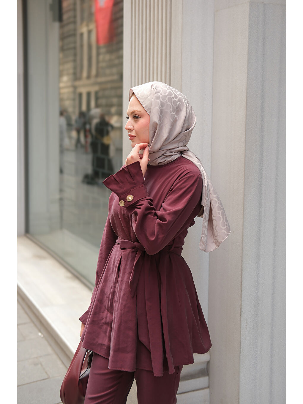 Kadın Eteği Pileli Armani Modal Takım Bordo-3