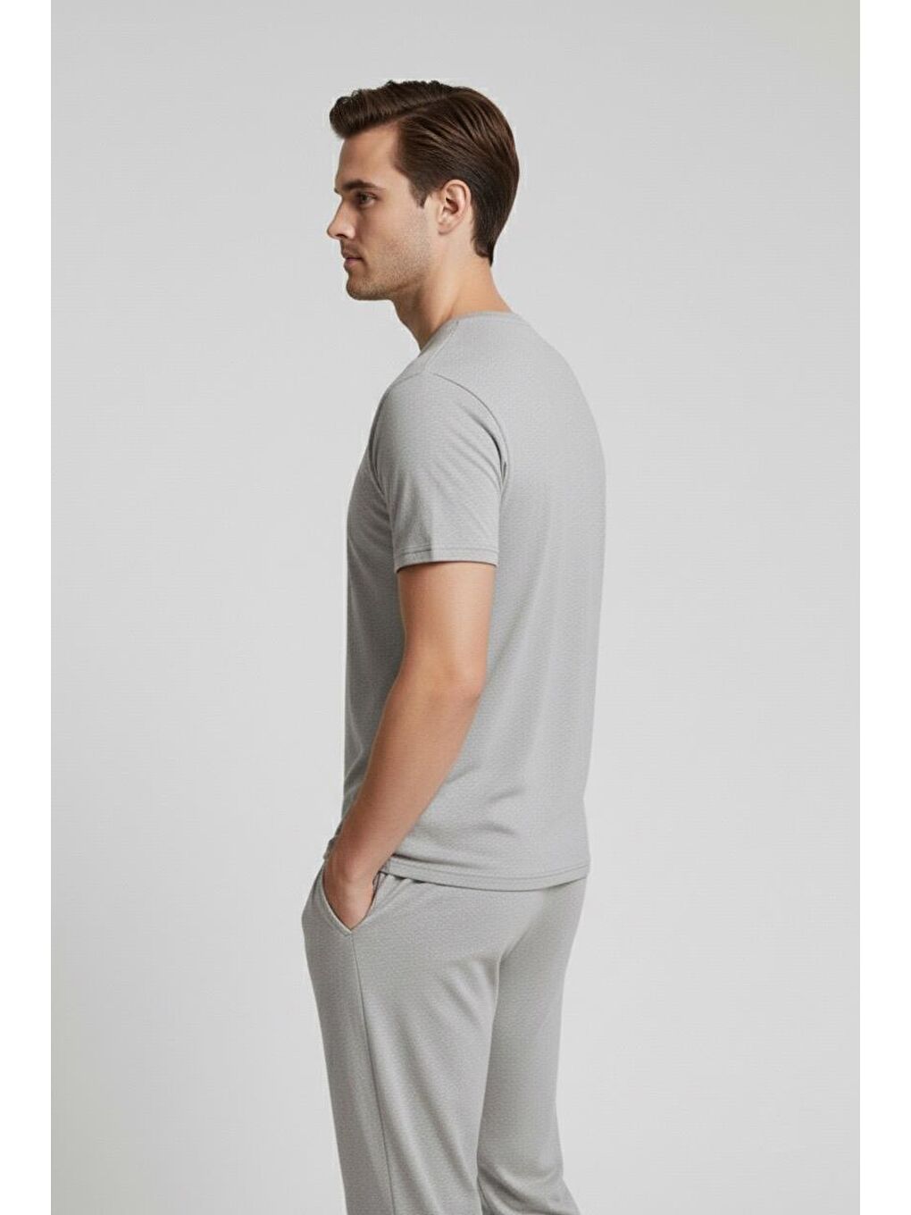 Gri Erkek Kısa Kollu Basic Esnek Elastanlı Viskoz T-shirt MAN01-3