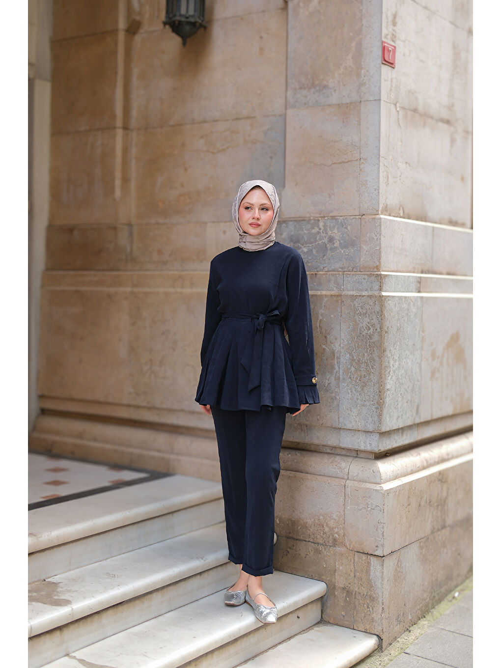 Kadın Eteği Pileli Armani Modal Takım Lacivert-2