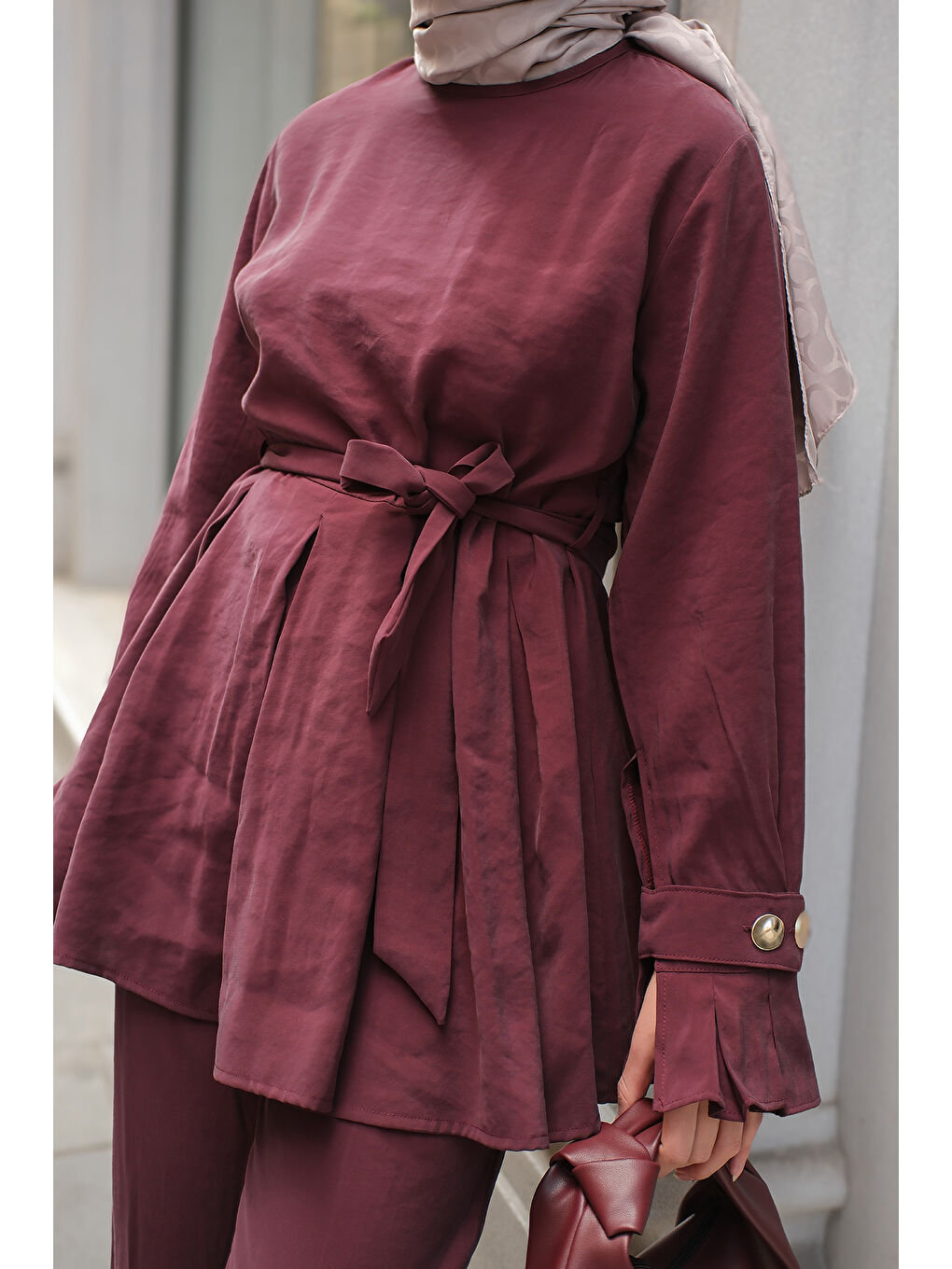 Kadın Eteği Pileli Armani Modal Takım Bordo-4