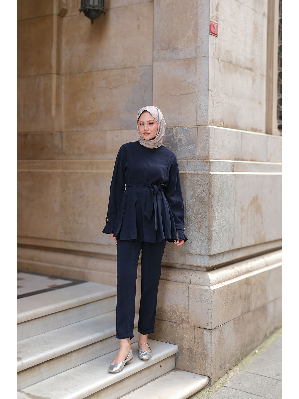 Kadın Eteği Pileli Armani Modal Takım Lacivert-3