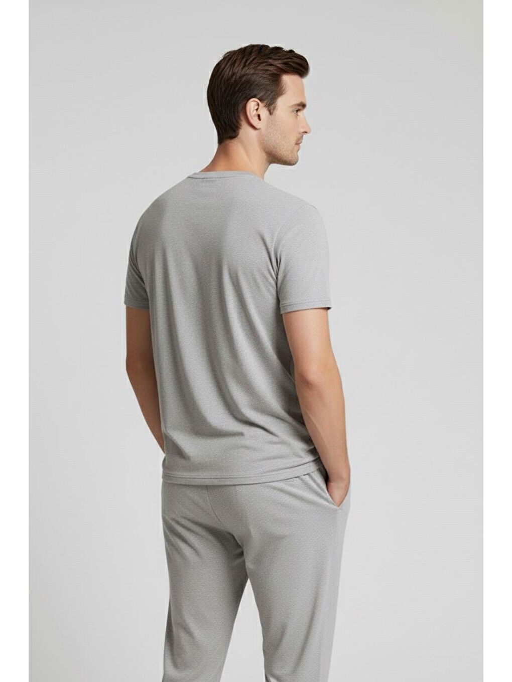 Gri Erkek Kısa Kollu Basic Esnek Elastanlı Viskoz T-shirt MAN01-4
