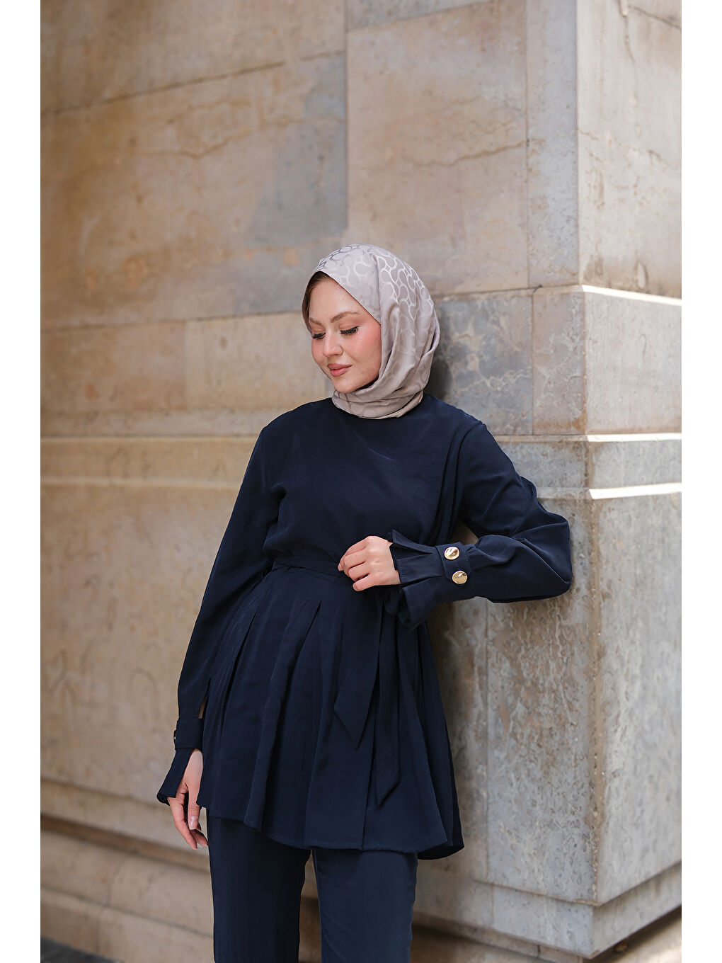 Kadın Eteği Pileli Armani Modal Takım Lacivert-4