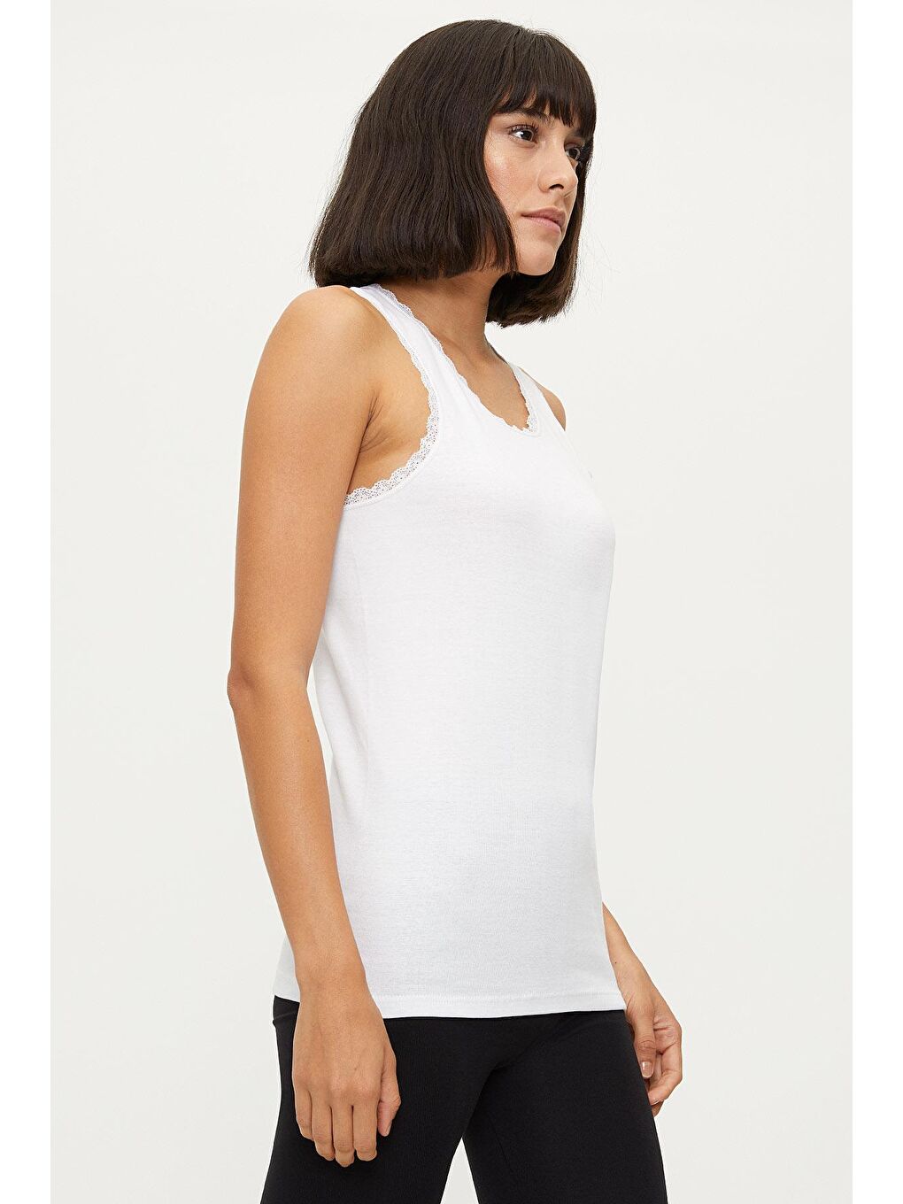 Kadın Beyaz Pamuk Askılı Dantelli Atlet 1034 TEKLI-1