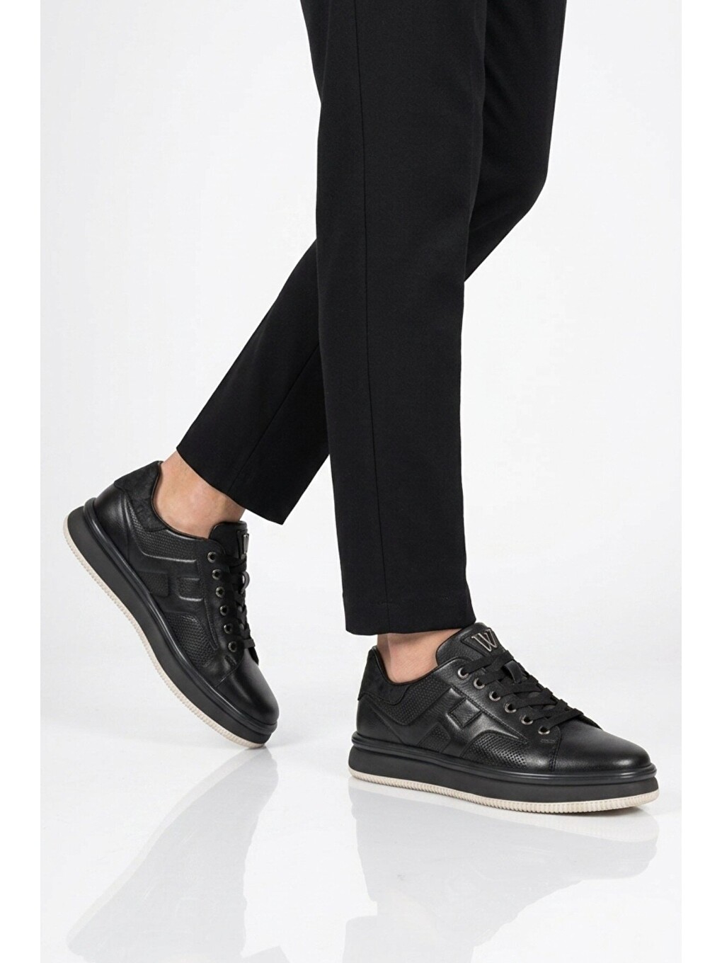Siyah Hakiki Deri Erkek Casual Sneaker Memory Taban Premium Casual Ayakkabı M030 M-1