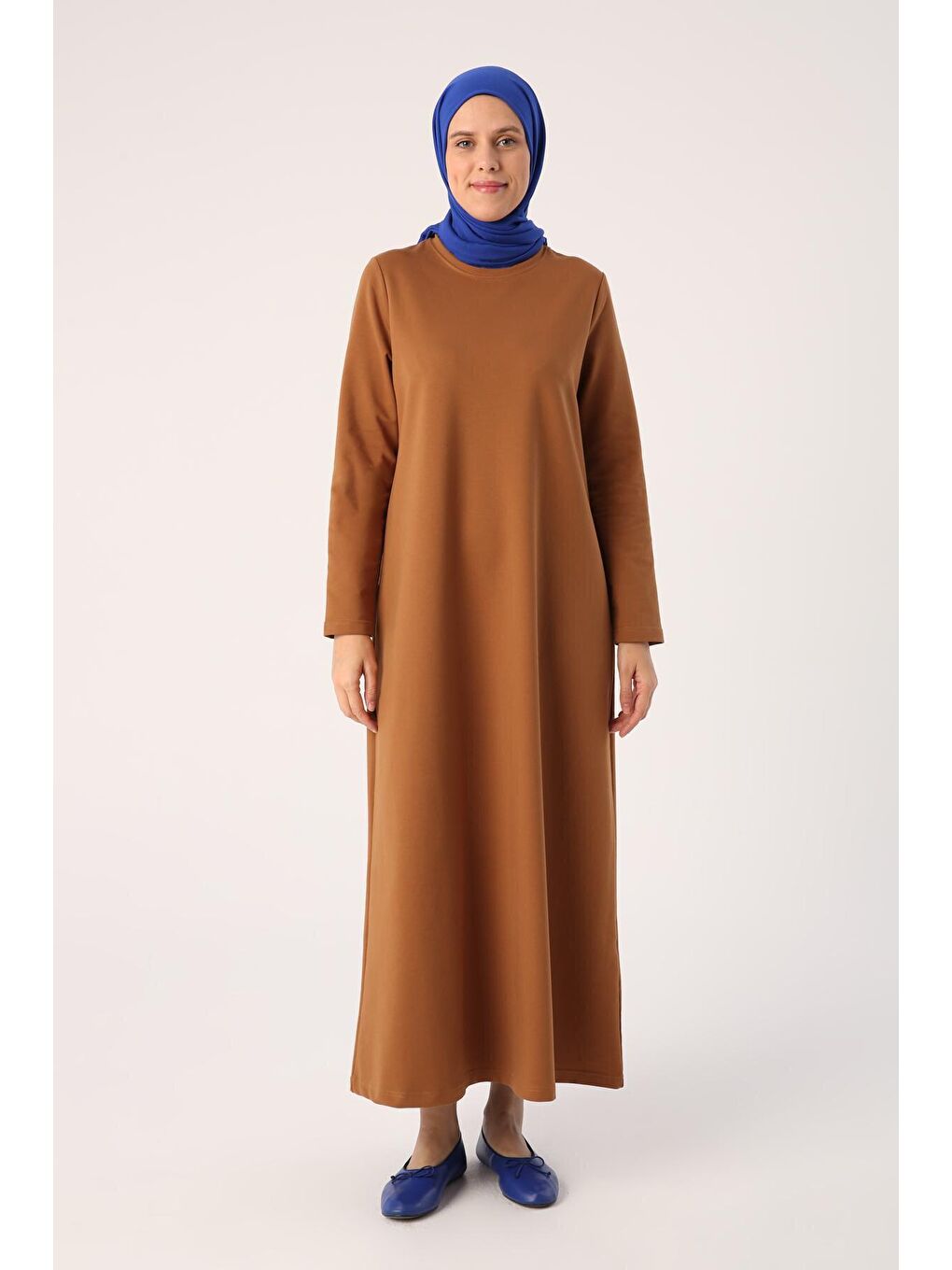 Sarı Hardal Bisiklet Yaka Basic Örme Elbise-1