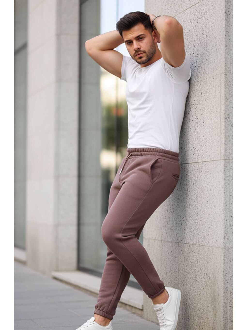 Kahverengi Bel Paça Lastikli Şardonlu Eşofman Altı-2