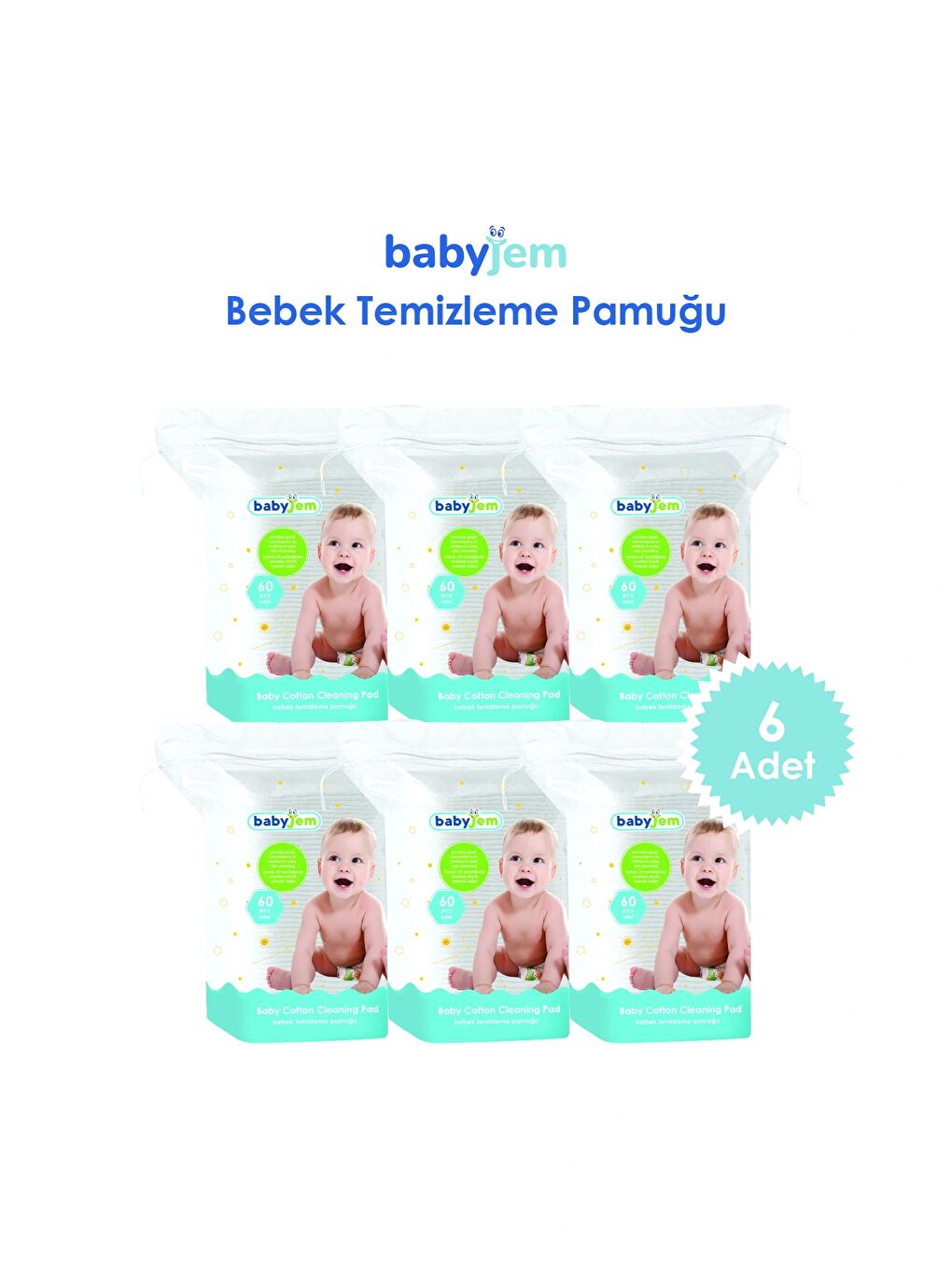 Bebek Temizleme Pamuğu 6'LI 60x6